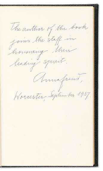 (SCIENTISTS.) FREUD, ANNA. The Ego and The Mechanisms of Defense. Signed and Inscribed, to child psychiatrist Joseph Weinreb: